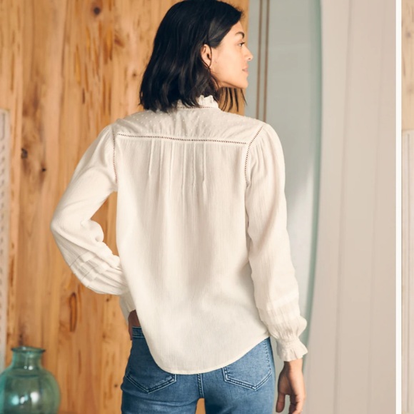 FAHERTY Willa Top - White Women size XS long sleeve button down $158.00* New WT - Picture 2 of 12